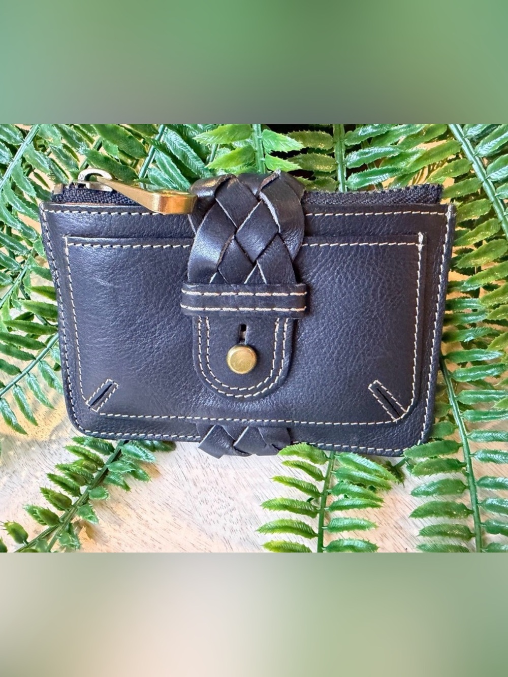 FOSSIL New Leather zip coin black purse wallet